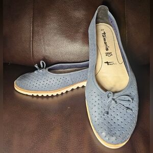 Tamaris women's ballerina navy Breathable Leather Flats Q17